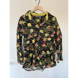 Fluent Life Floral Camo Button Down Shirt 100% Cotton Size LG